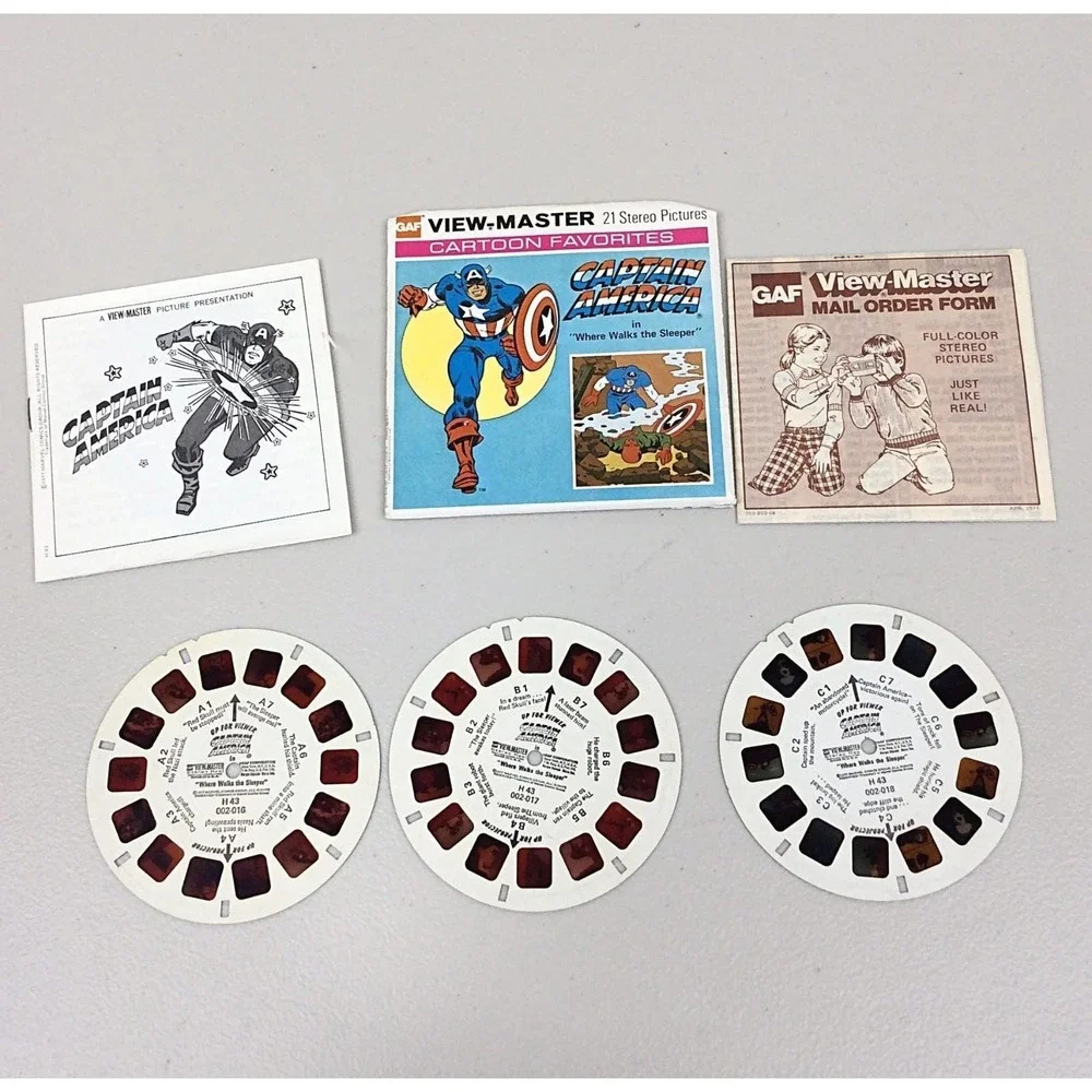 Vintage 1977 GAF View Master Marvel Captain America 3 Reel Set H43 Cartoon Faves